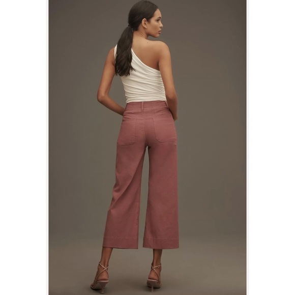 New Anthropologie The Colette Linen Pants Wide Leg Cropped Magic Mauve Taupe - Picture 13 of 13